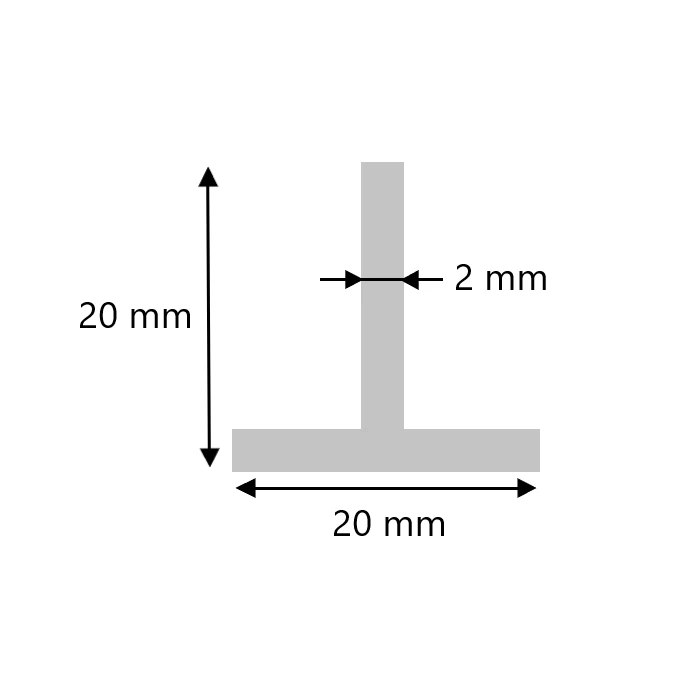 Aluminium T-Profil 20x20x2 mm