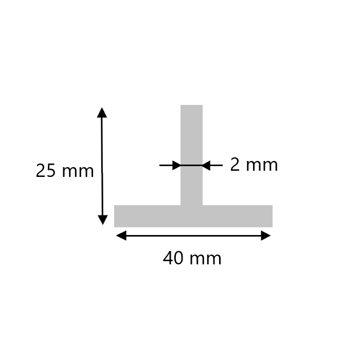 Aluminium T-Profil 40x25x2 mm