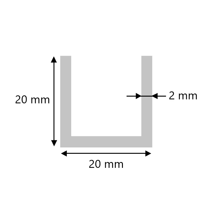 Aluminium U-Profil 20x20x20x2 mm