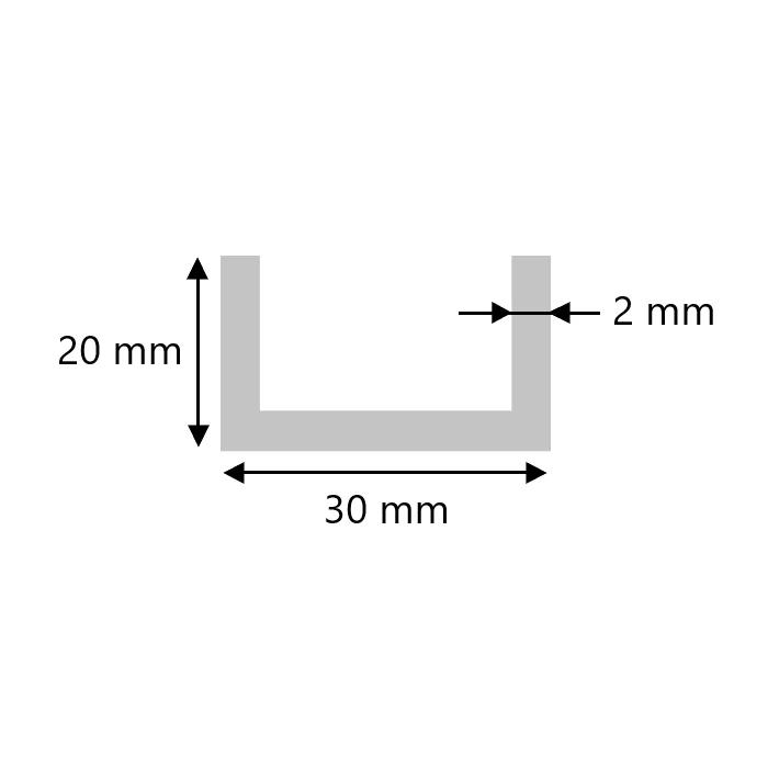 Aluminium U-Profil 20x30x20x2 mm