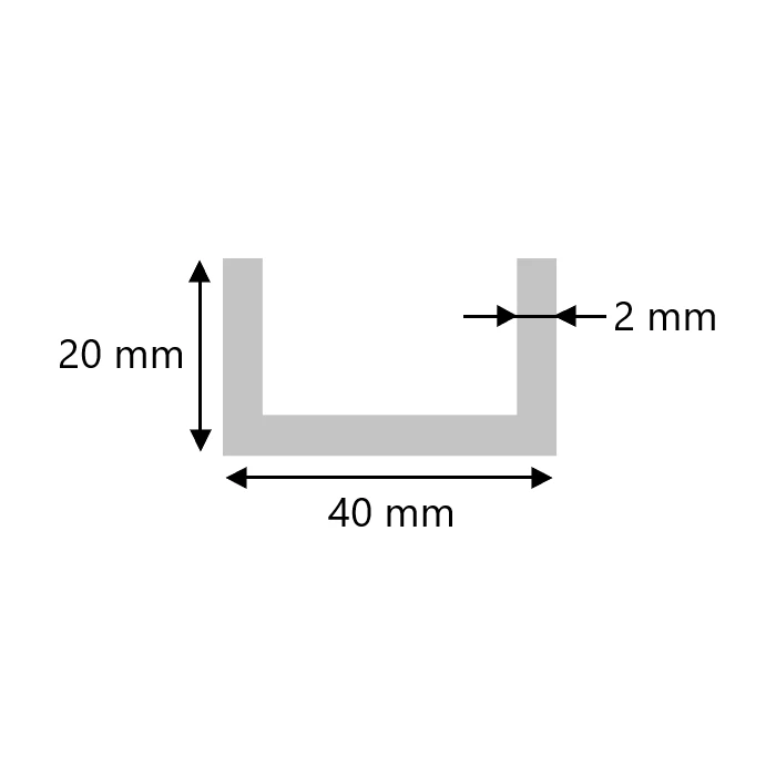 Aluminium U-Profil 20x40x20x2 mm