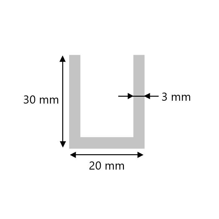 Aluminium U-Profil 30x20x30x2 mm