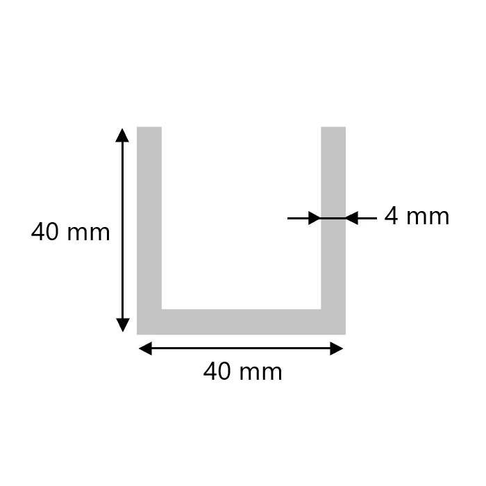 Aluminium U-Profil 40x40x40x4 mm