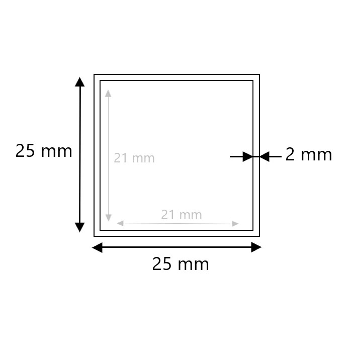 Edelstahl Vierkantrohr ungeschliffen 25x25x2