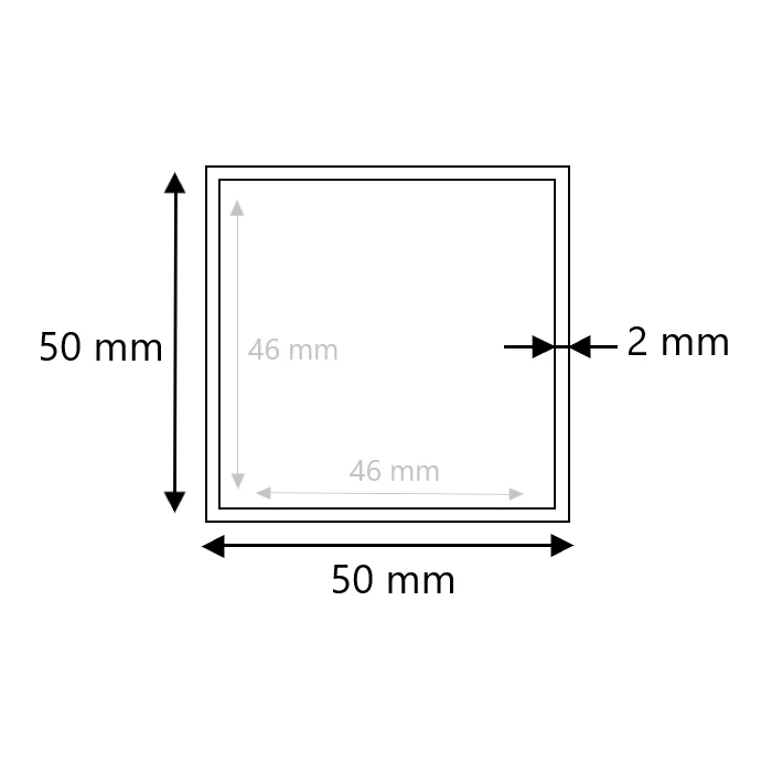 Edelstahl Vierkantrohr ungeschliffen 50x50x2