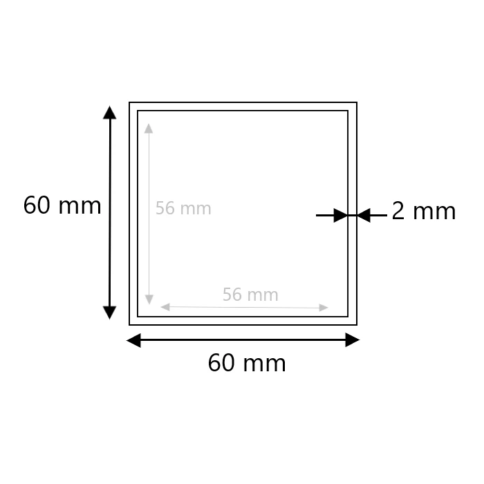 Edelstahl Vierkantrohr ungeschliffen 60x60x2