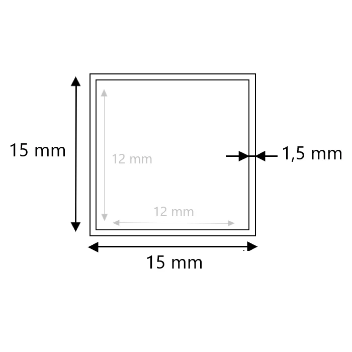 Edelstahl Vierkantrohr 15x15x1,5 geschliffen