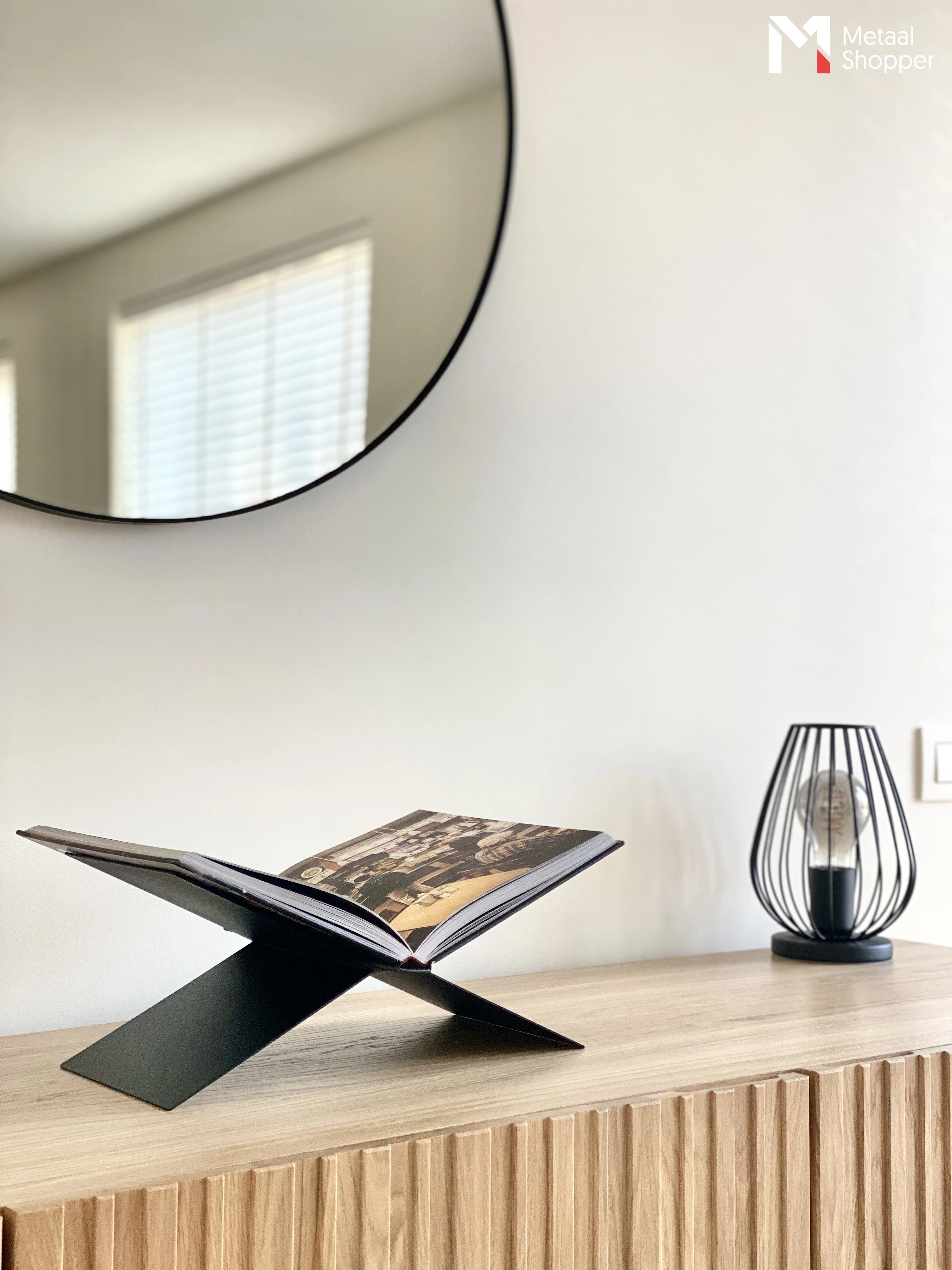 LIROdesign Buchstütze Schwarz - Buchständer - Metallbuchständer - Buchständer