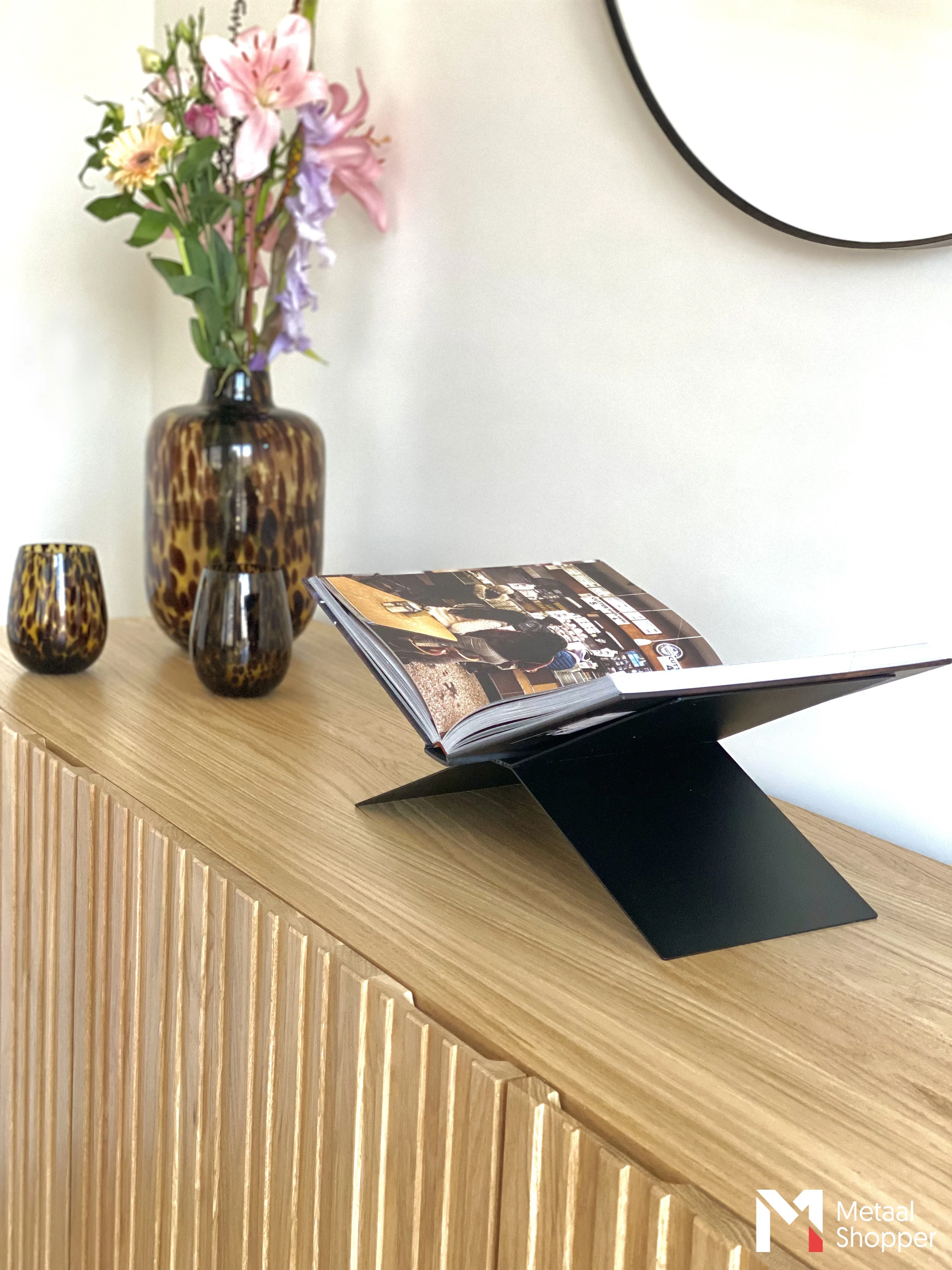 LIROdesign Buchstütze Schwarz - Buchständer - Metallbuchständer - Buchständer