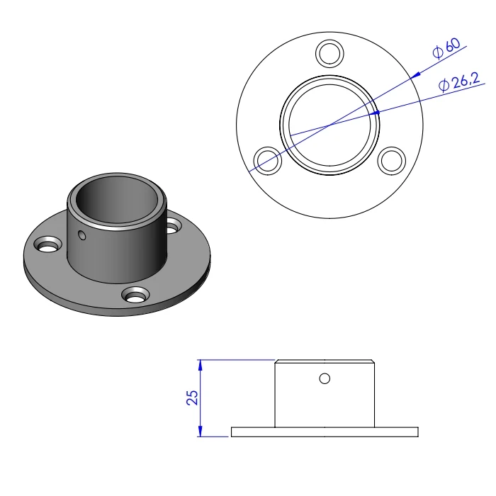 Verchromter Flansch Ø25 Edelstahl Typ 1