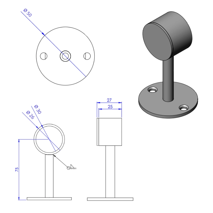 Abstandhalter Schwarz Ø25mm (geschlossen) L=75mm
