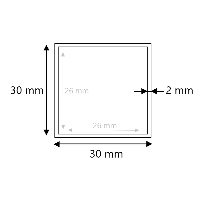 Edelstahl Vierkantrohr ungeschliffen 30x30x2