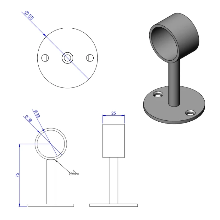 Abstandhalter weiß Ø32mm (offen) L=75mm