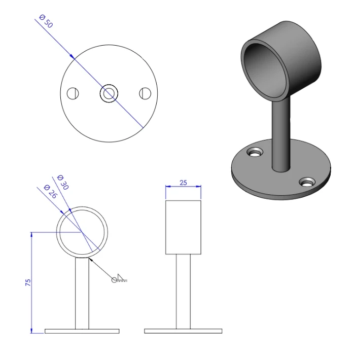 Abstandhalter weiß Ø25mm (offen) L=75mm