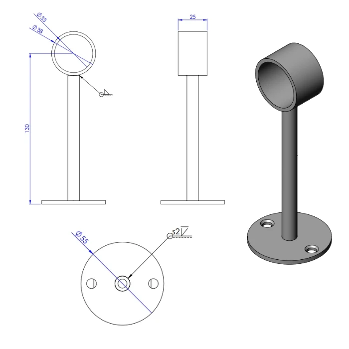 Abstandhalter Schwarz Ø32mm (offen) L=130mm