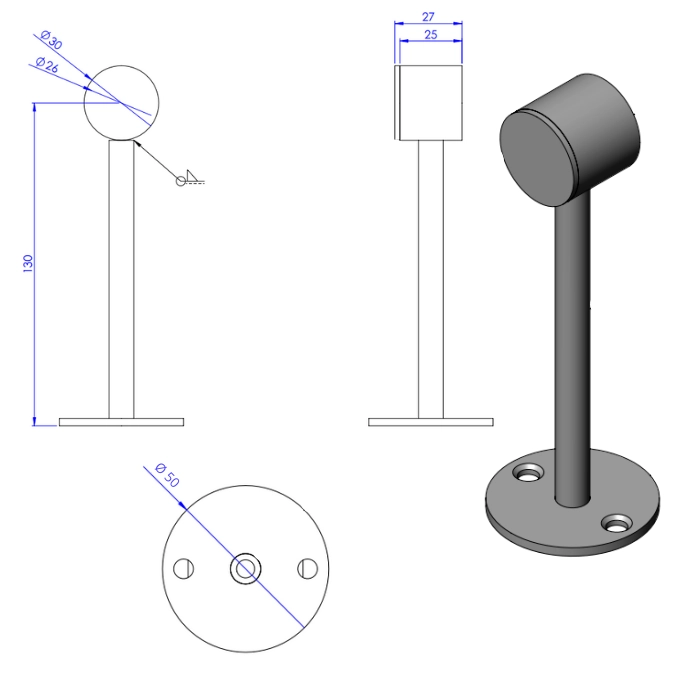 Abstandhalter Edelstahl Ø25mm (geschlossen) L=130mm