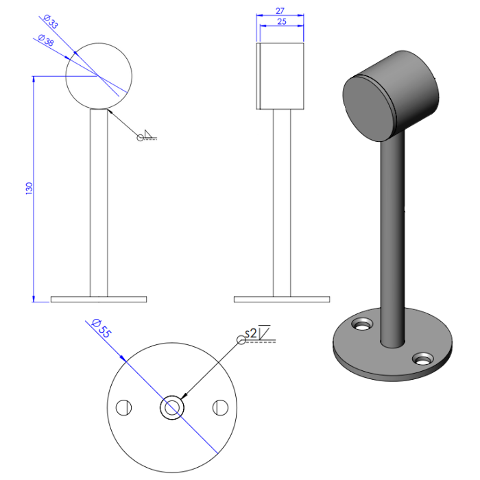 Abstandhalter Gold Ø32mm (geschlossen) L=130mm