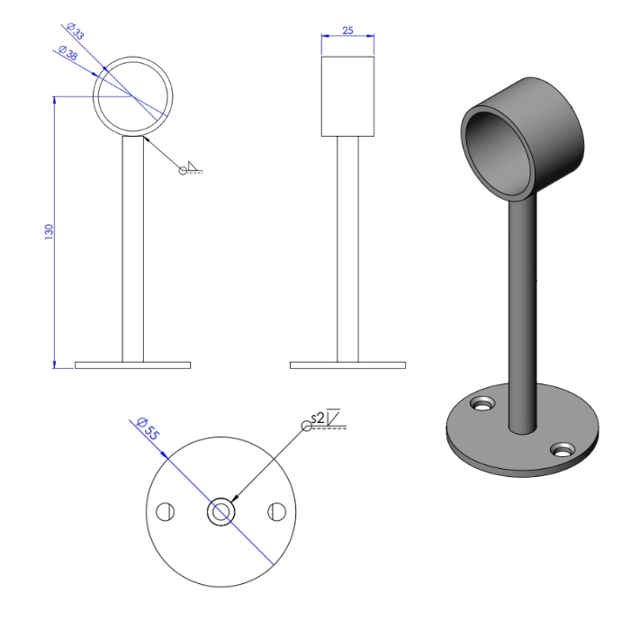 Abstandhalter Gold Ø32mm (offen) L=130mm
