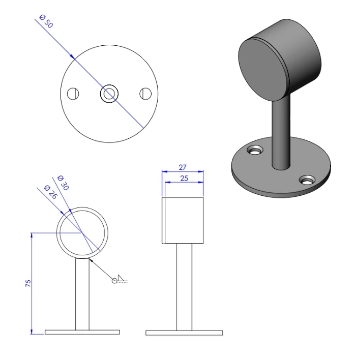 Abstandhalter Bronze Ø25mm (geschlossen) L=75mm