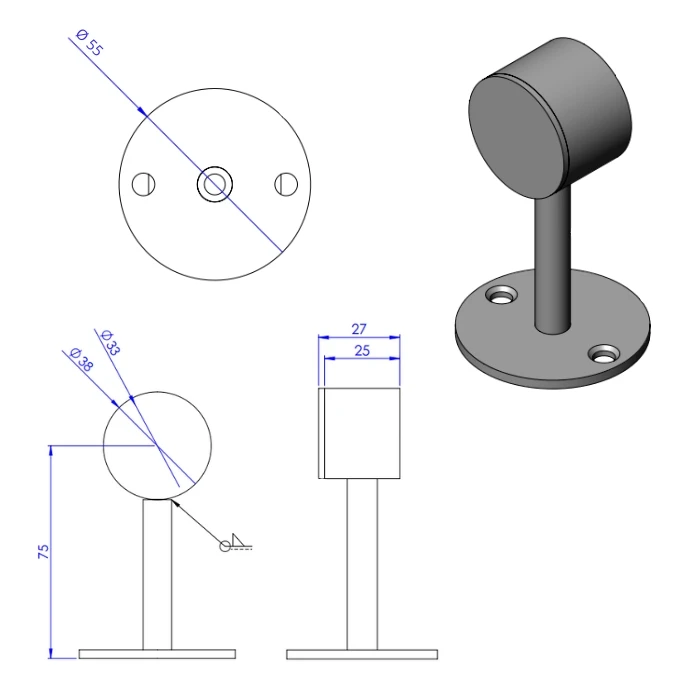 Abstandhalter Gold Ø32mm (geschlossen) L=75mm