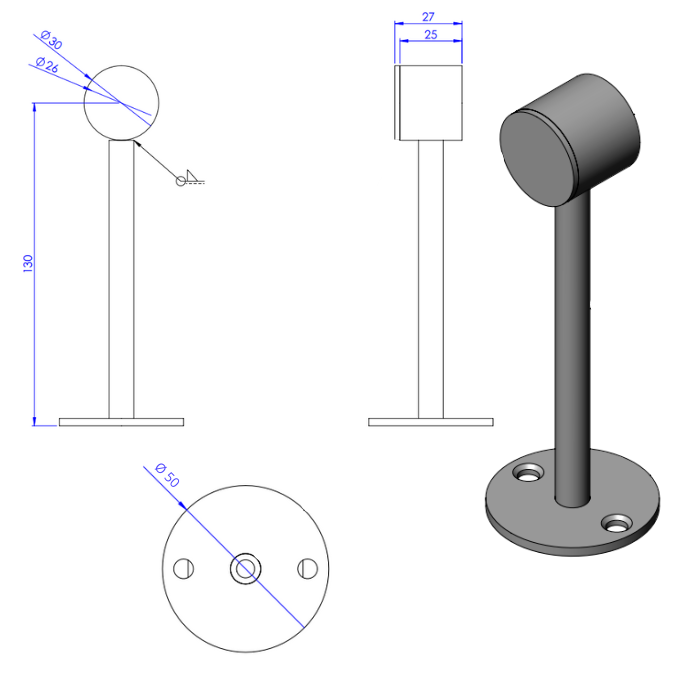 Abstandhalter Schwarz Ø25mm (geschlossen) L=130mm