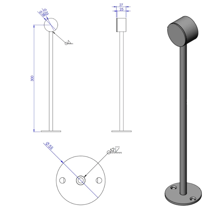 Abstandhalter Schwarz Ø32mm (geschlossen) L=300mm