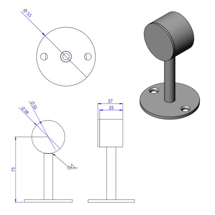 Abstandhalter Schwarz Ø32mm (geschlossen) L=75mm