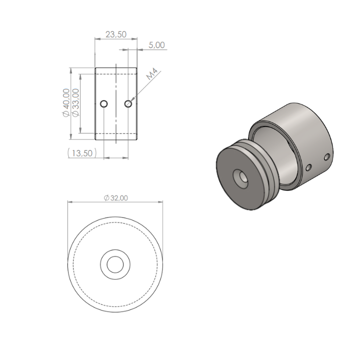 Flansch Ø32 schwarz Typ 2 (blind)