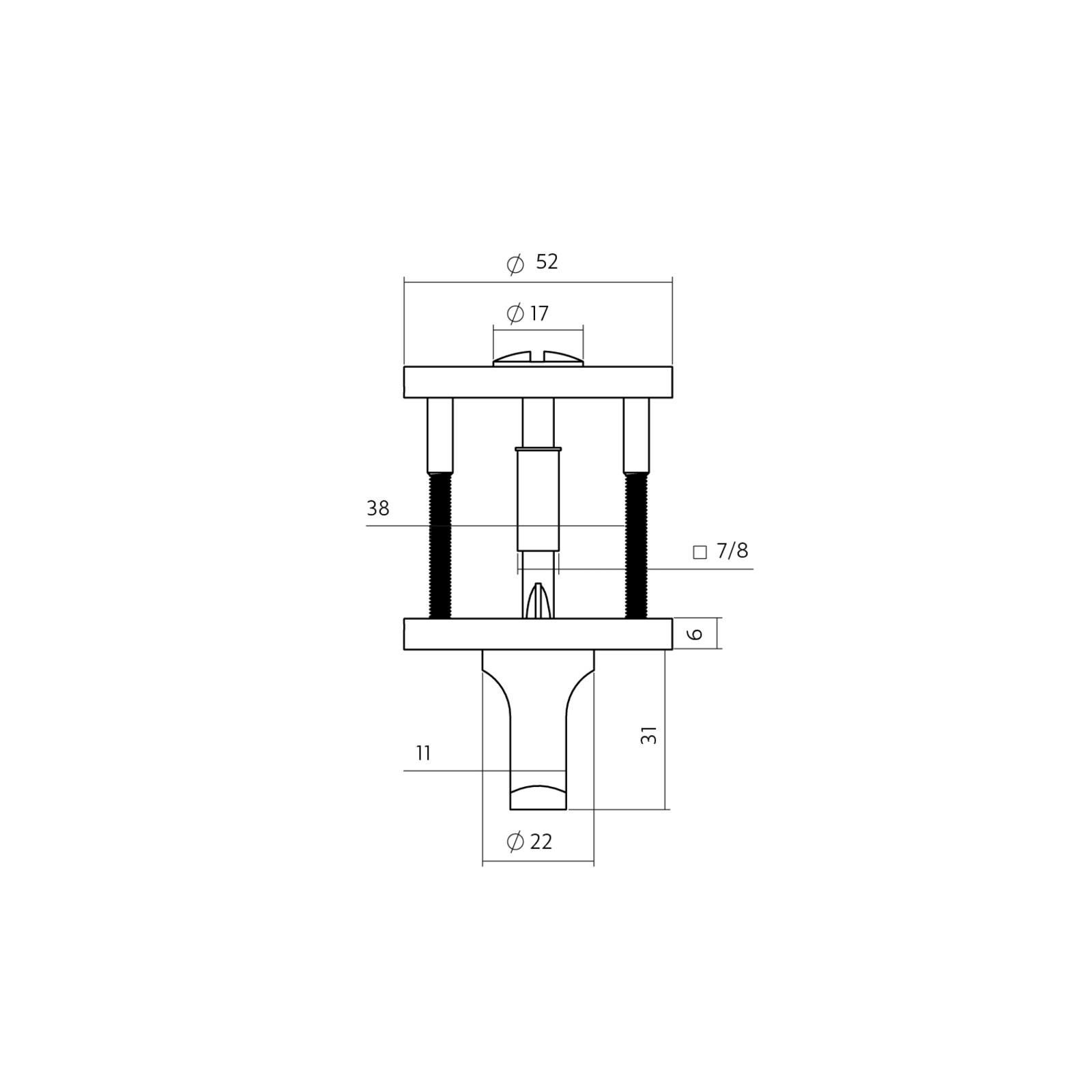 Intersteel Bad/WC Rosetten verdeckt ø52x6mm mit Stift 6-8mm PVD bronze