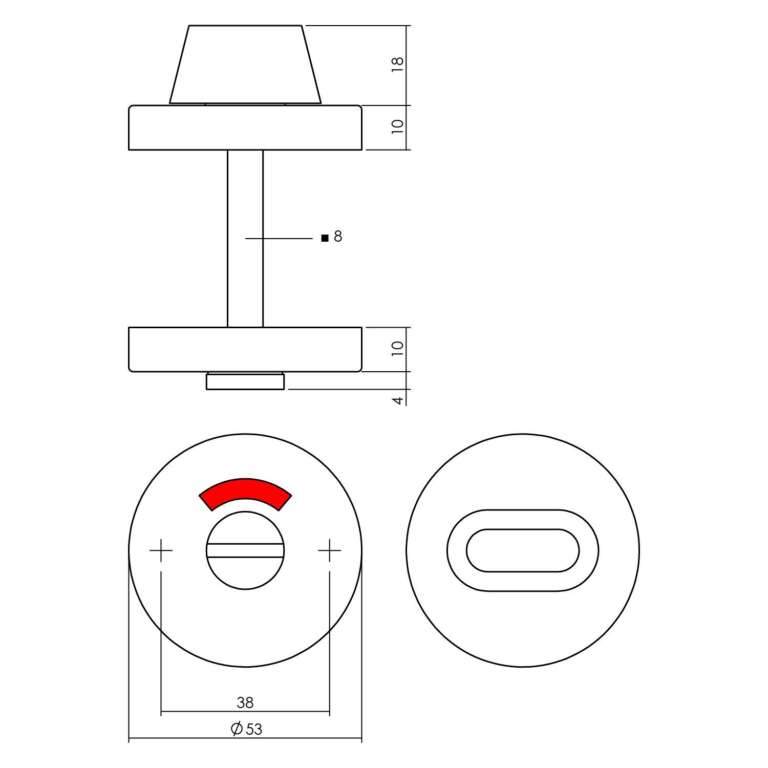 Intersteel Bad/WC Rosetten verdeckt ø53x10mm mit Stift 8x8mm PVD messingfarbig