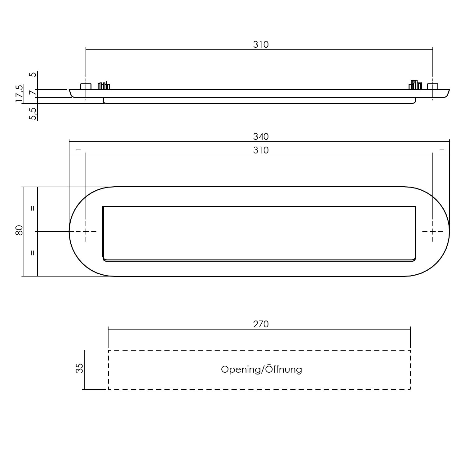 Intersteel Briefeinwurf oval 340x80mm mit Klappe/Regenrand PVD messingfarbig