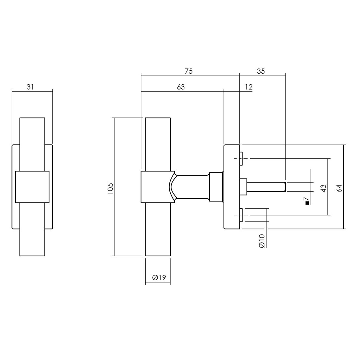 Intersteel Fenstergriff T-Modell auf rechteckiger Rosette Edelstahl schwarz