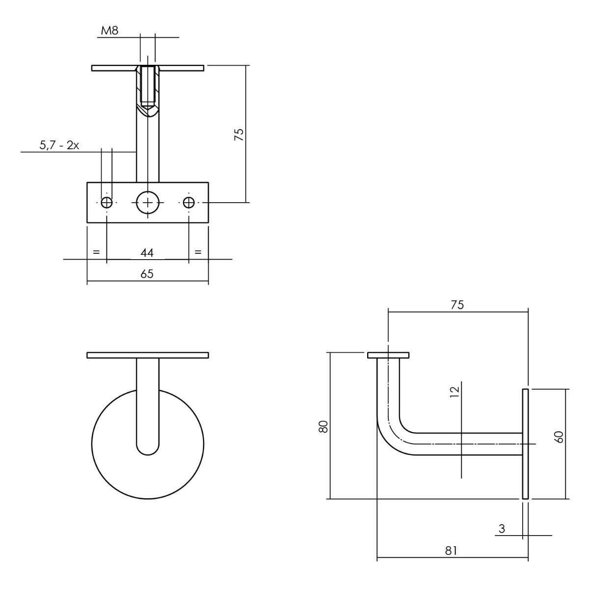 Intersteel Handlaufhalter gebogen Flach Auflage Edelstahl gebürstet