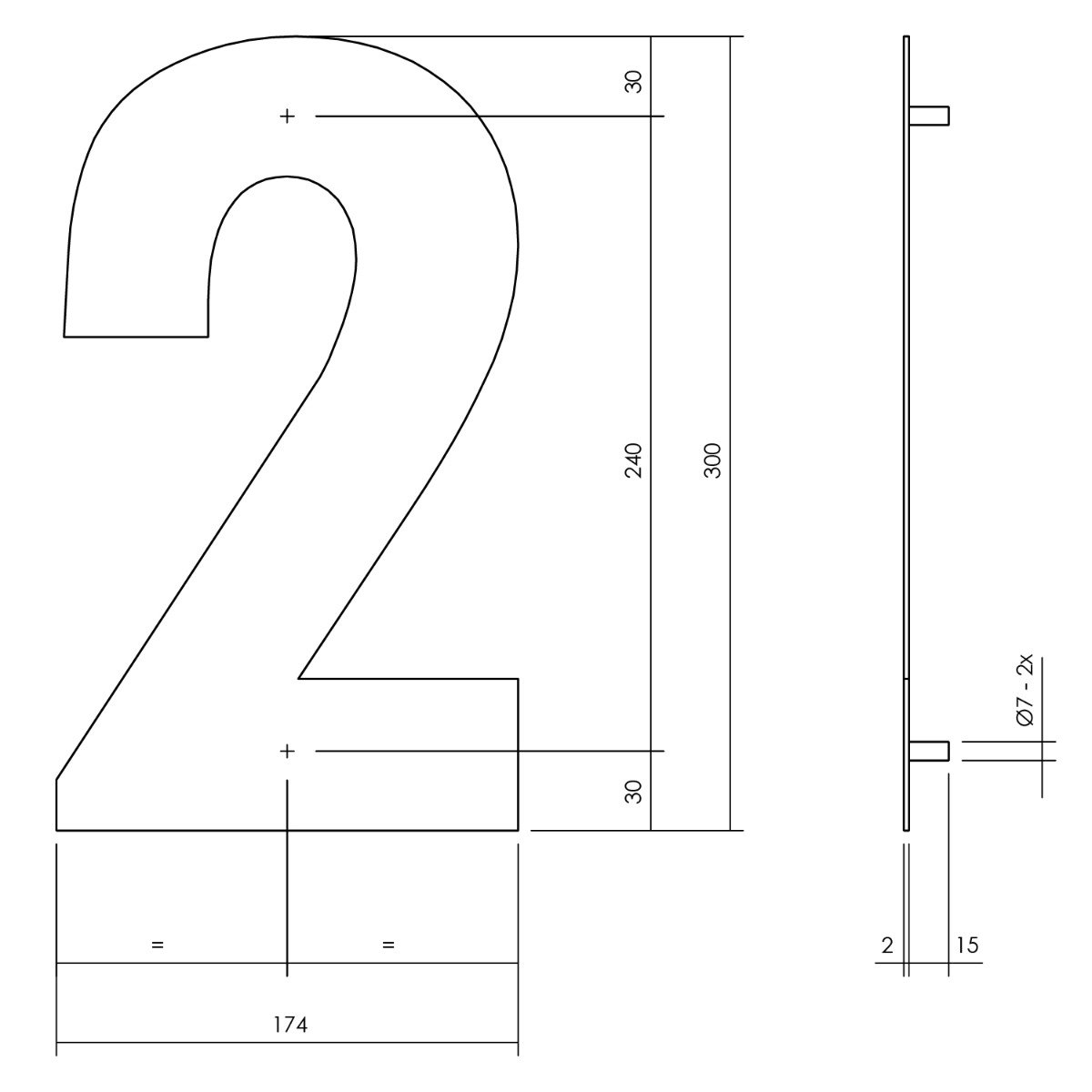 Intersteel Hausnummer 2 XL Höhe 30 cm Edelstahl/Mattschwarz