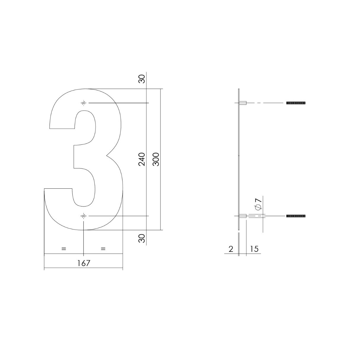 Intersteel Hausnummer 3 XL Höhe 30 cm Edelstahl gebürstet