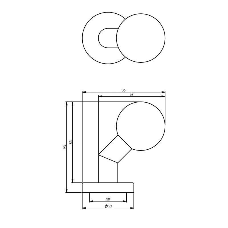 Intersteel Haustürknopf ø50 gekröpft auf Rosette ø52x10 mm Edelstahl gebürstet