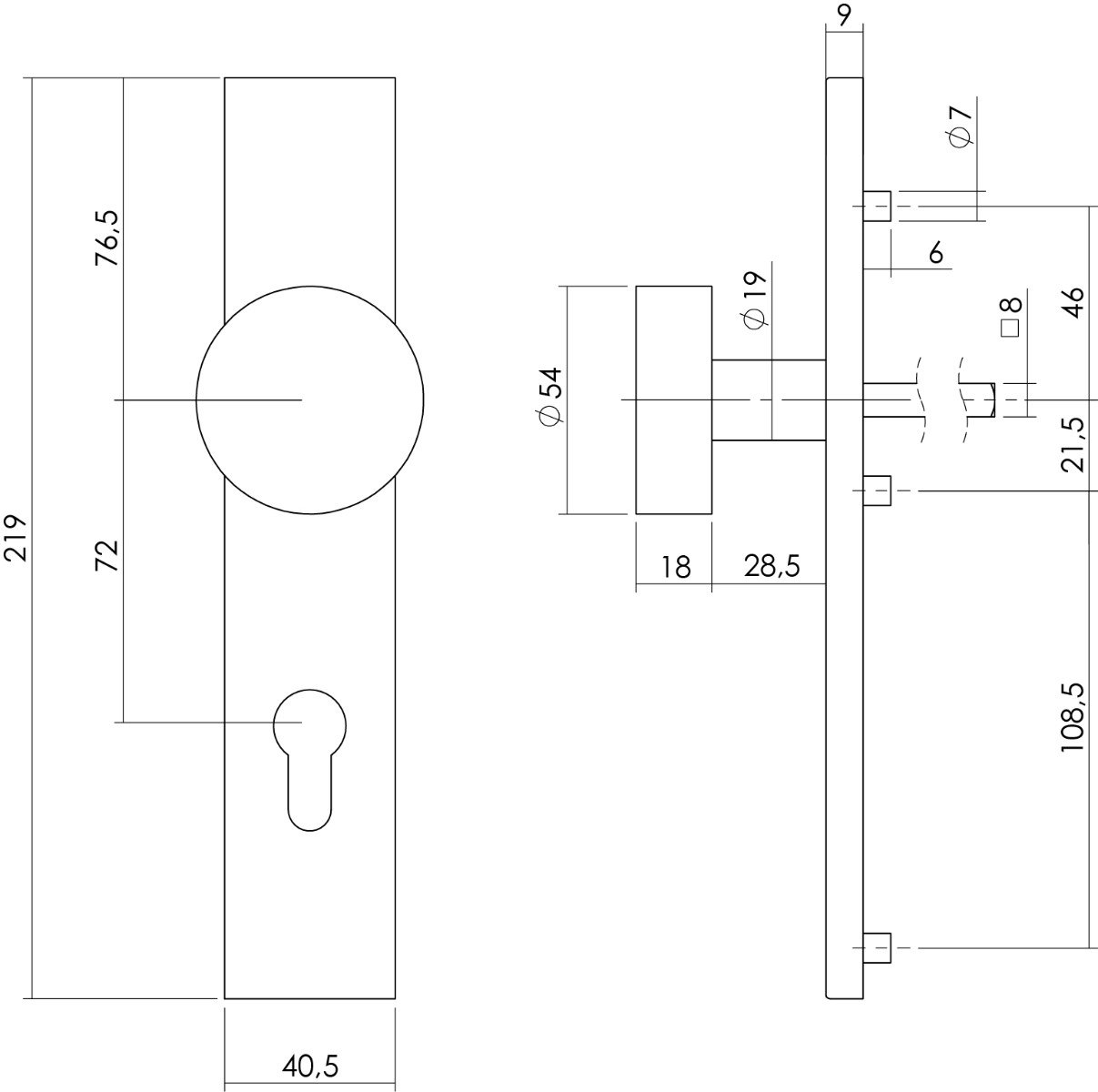 Intersteel Knopf auf rechteckigem Schild mit Profilzylinder-Lochung 72 mm Edelstahl gebürstet