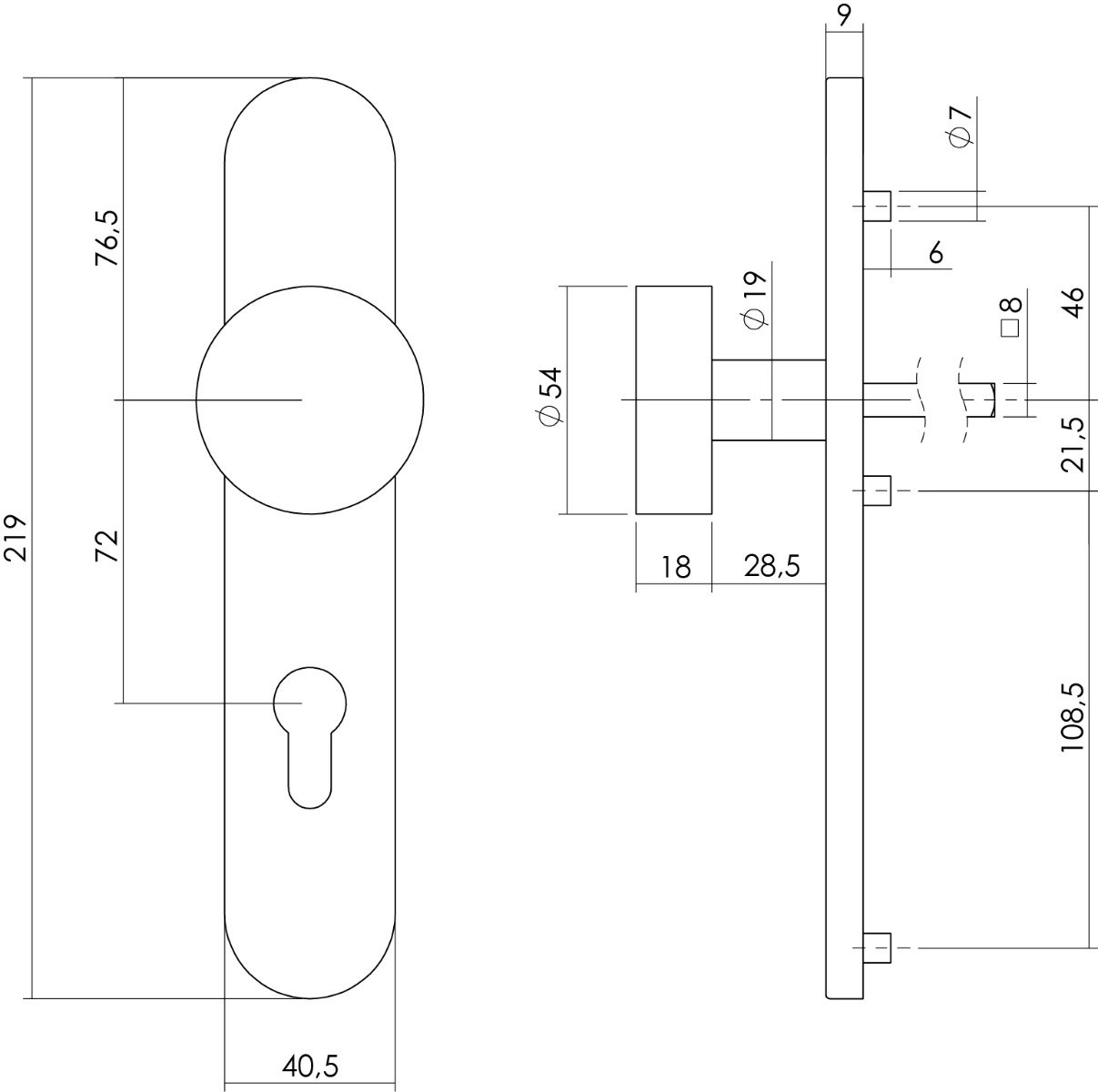 Intersteel Knopf auf Schild mit Profilzylinder-Lochung 72 mm Edelstahl gebürstet