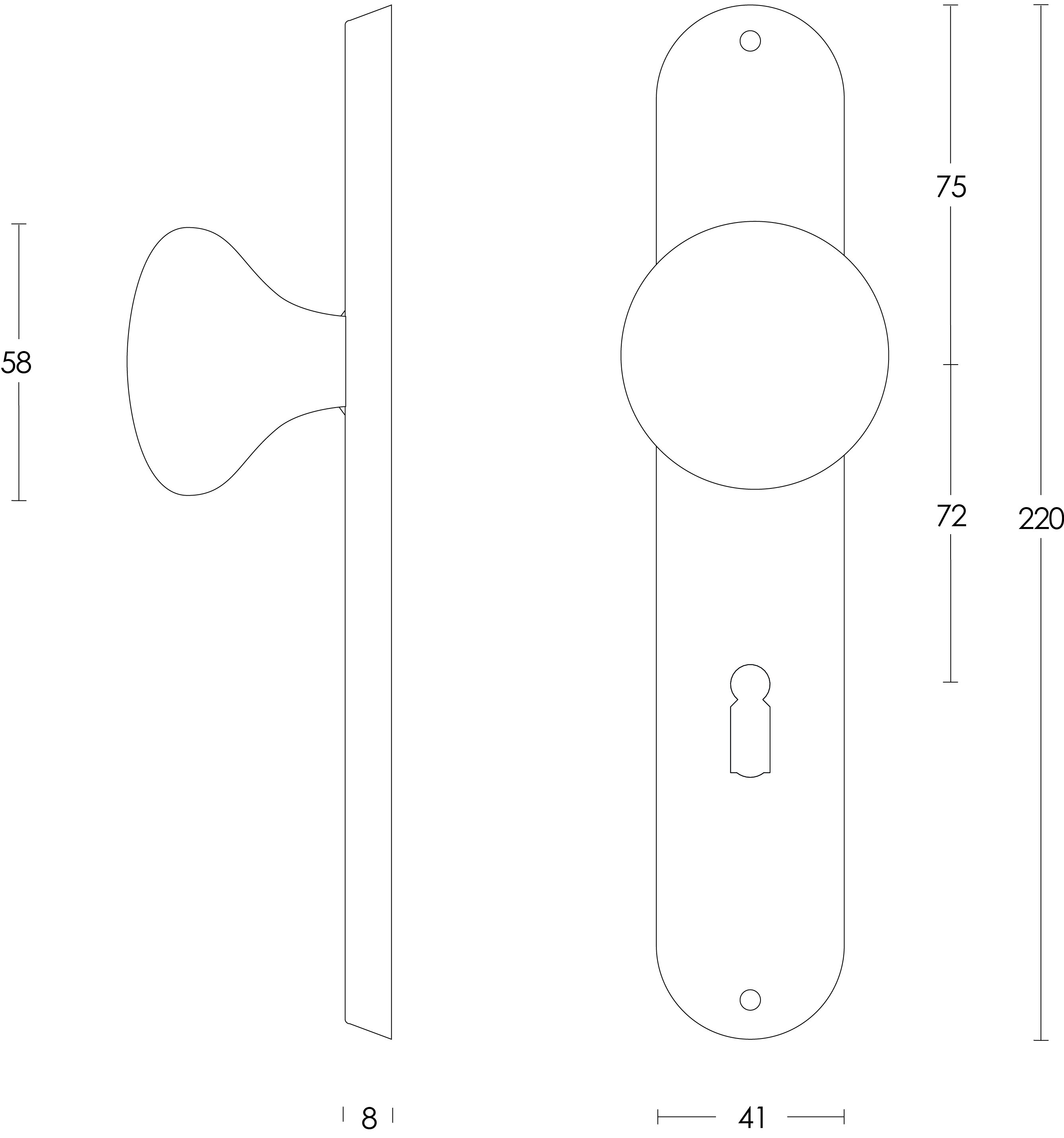 Intersteel Knopf Pilz auf Schild mit Schlüsselloch 72 mm Edelstahl gebürstet