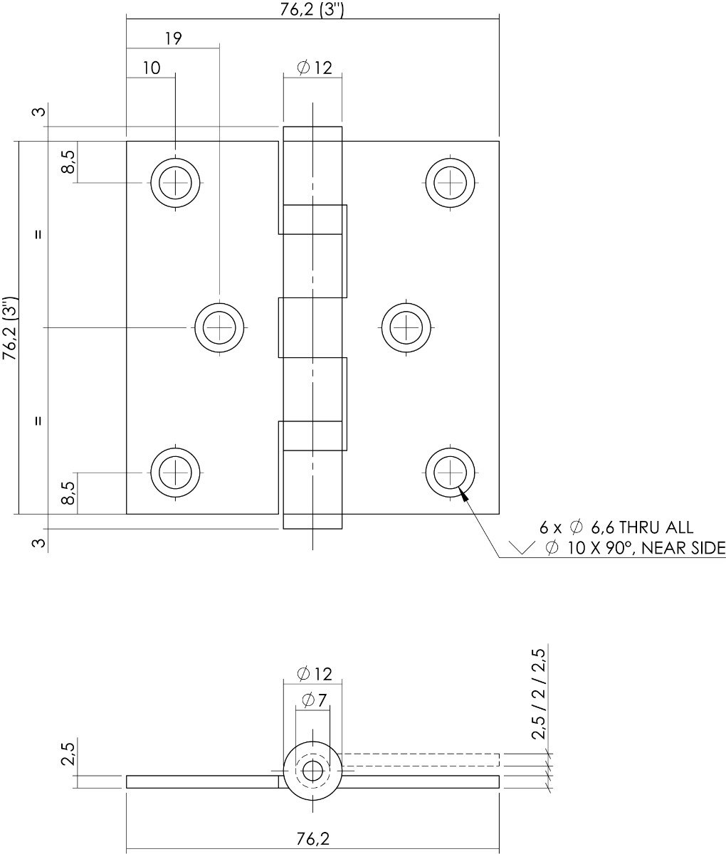 Intersteel Kugellagerscharnier quadratisch 76x76x2,5 mm bis 50 kg Schwarz