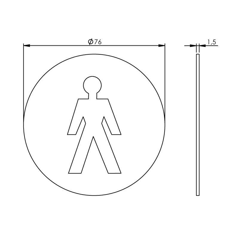 Intersteel Piktogramm Herrentoilette ø76x1,5 mm selbstklebend Edelstahl gebürstet