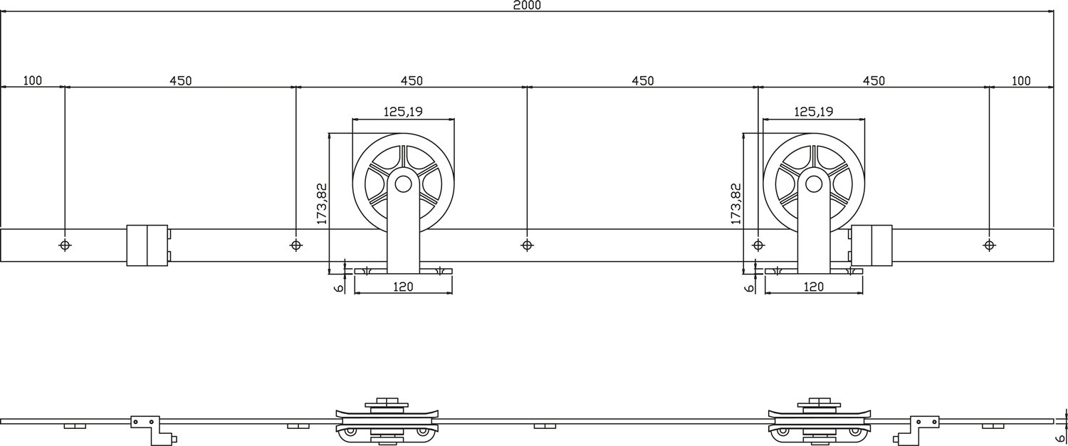 Intersteel Schiebetürsystem 200 cm Wheel Top Schwarz