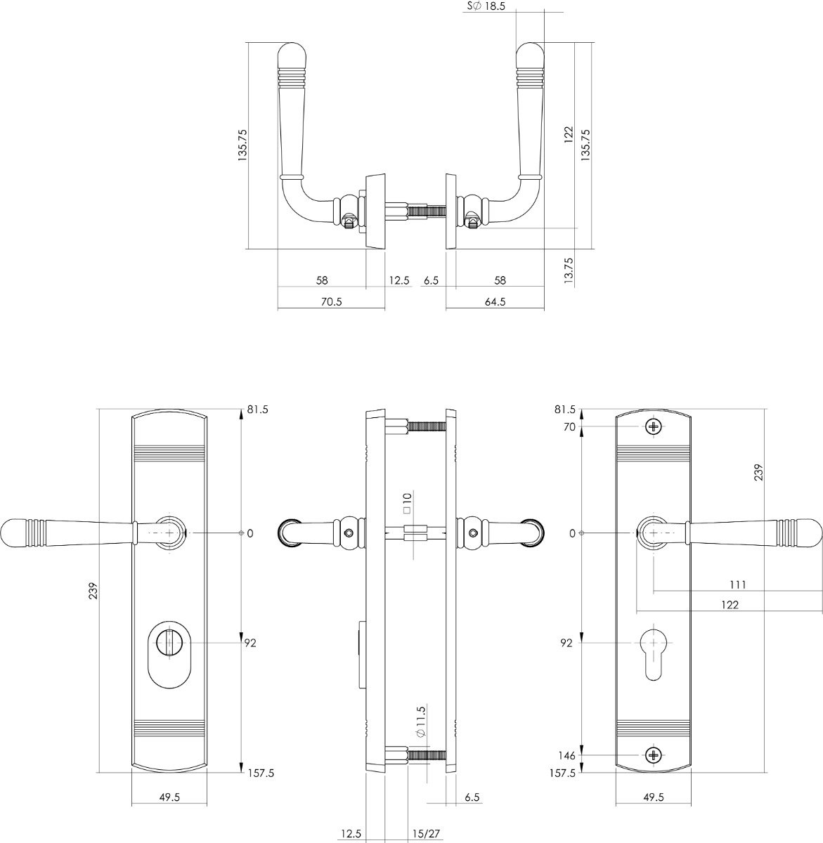 Intersteel Schutzbeschlag Helena Drücker/Drücker mit Kernziehschutz und Profilzylinder-Lochung 92 mm