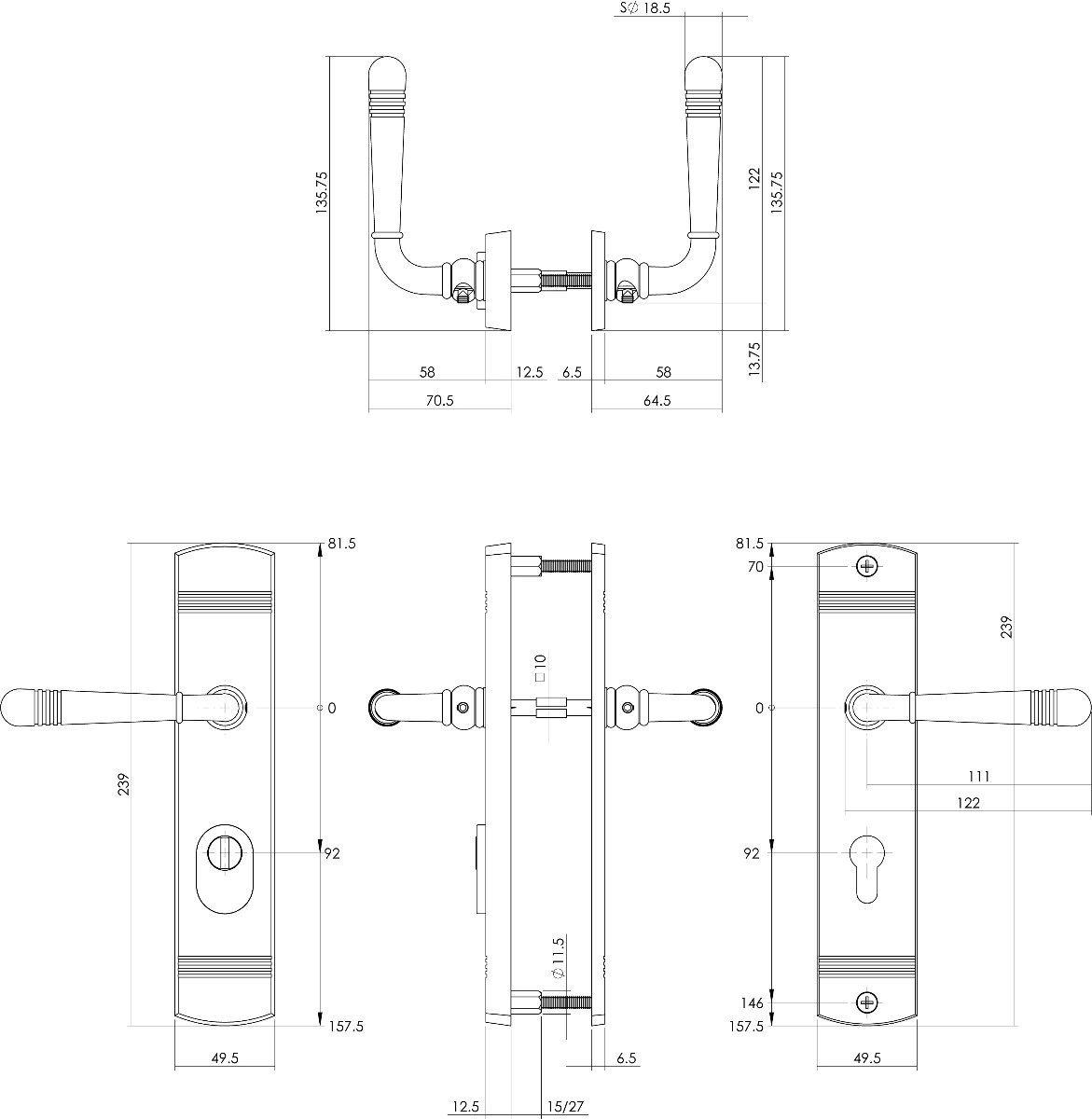 Intersteel Schutzbeschlag Helena Drücker/Drücker mit Kernziehschutz und Profilzylinder-Lochung 92 mm