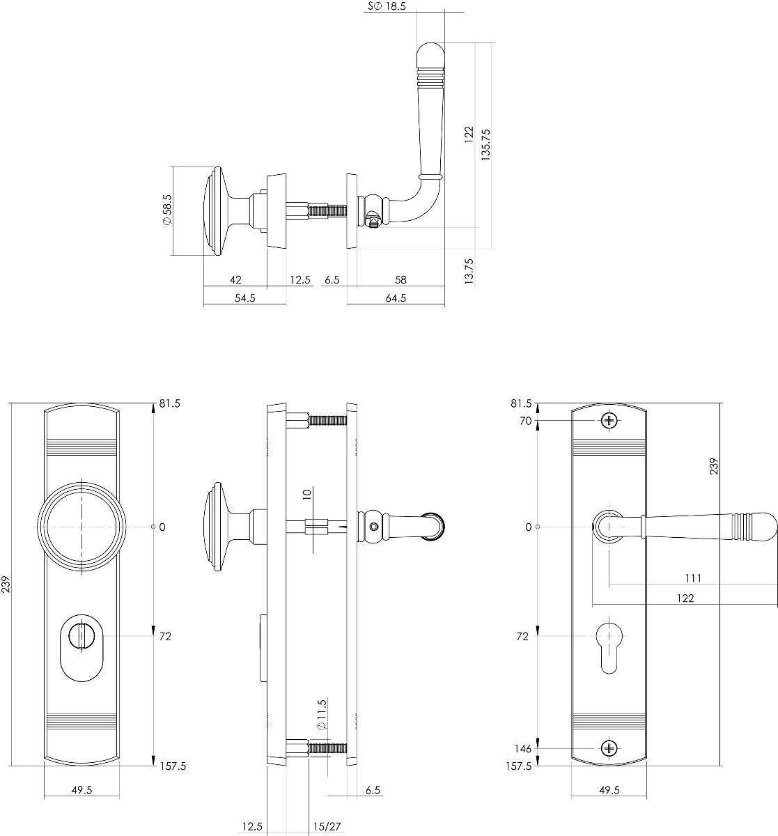 Intersteel Schutzbeschlag Helena Griff/Drücker mit Kernziehschutz und Profilzylinder-Lochung 72 mm M