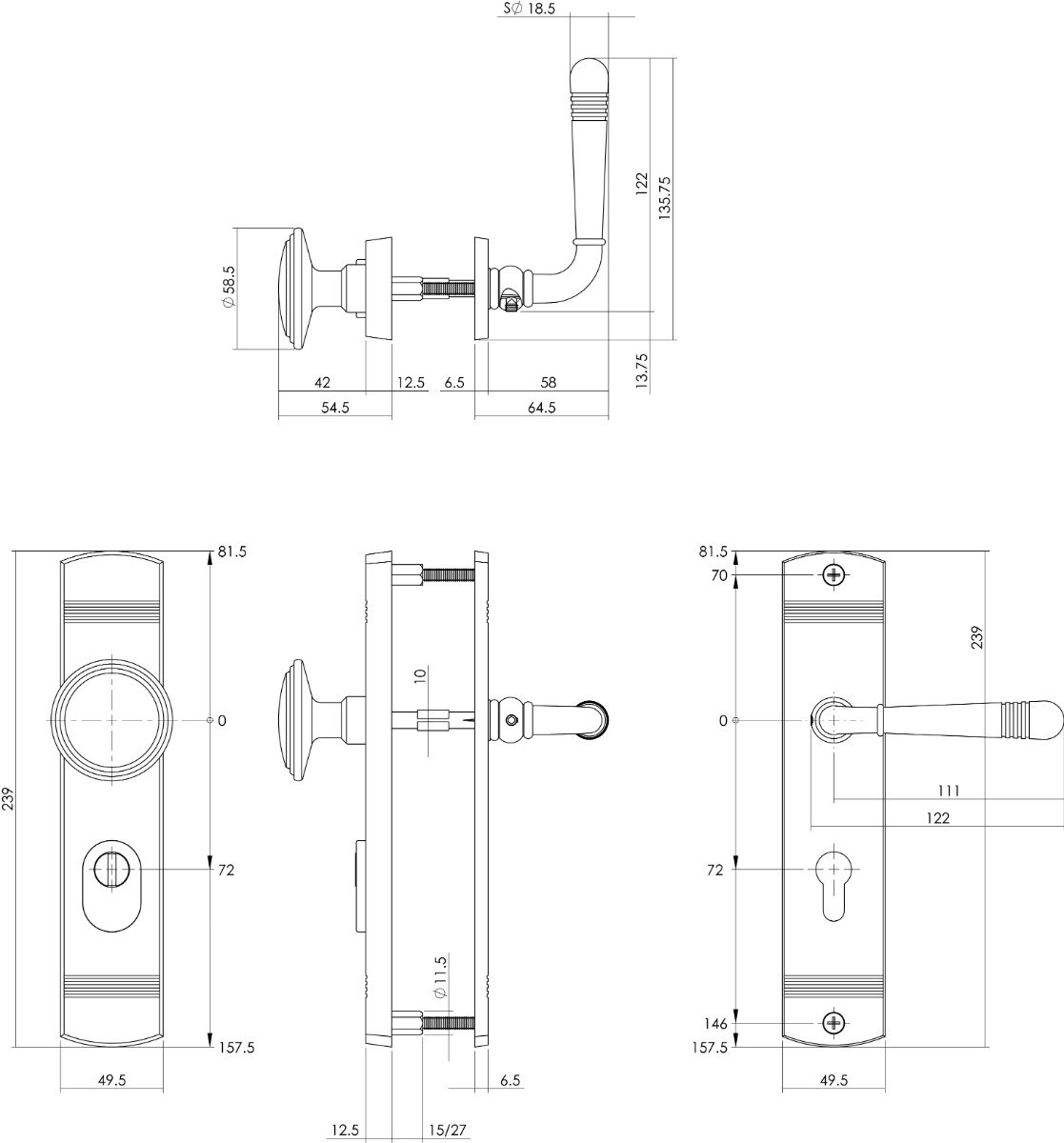 Intersteel Schutzbeschlag Helena Knopf/Drücker PZ 72 mm mit Kernziehschutz schwarz