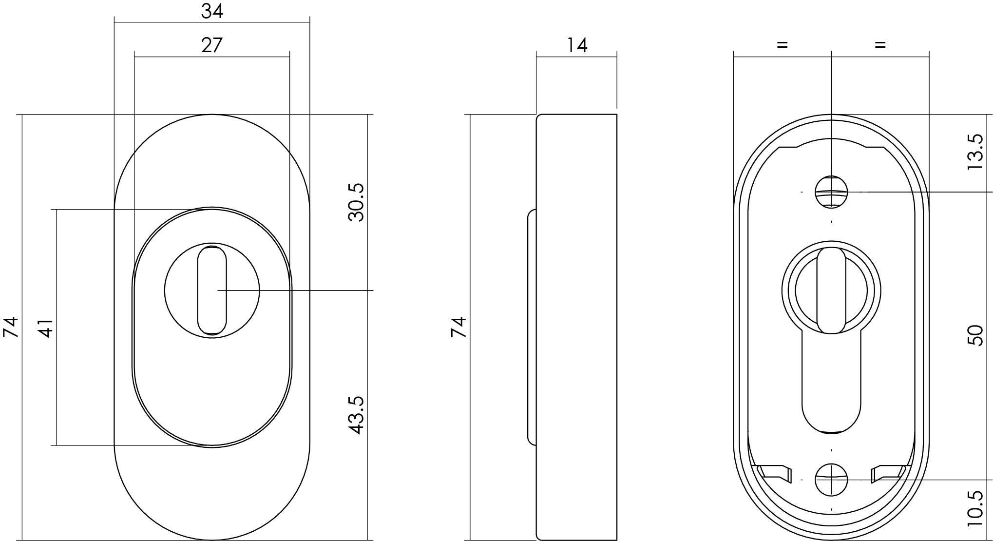 Intersteel Sicherheits-Schubrosette oval 74x34x15 mm mit Kernziehschutz Edelstahl gebürstet