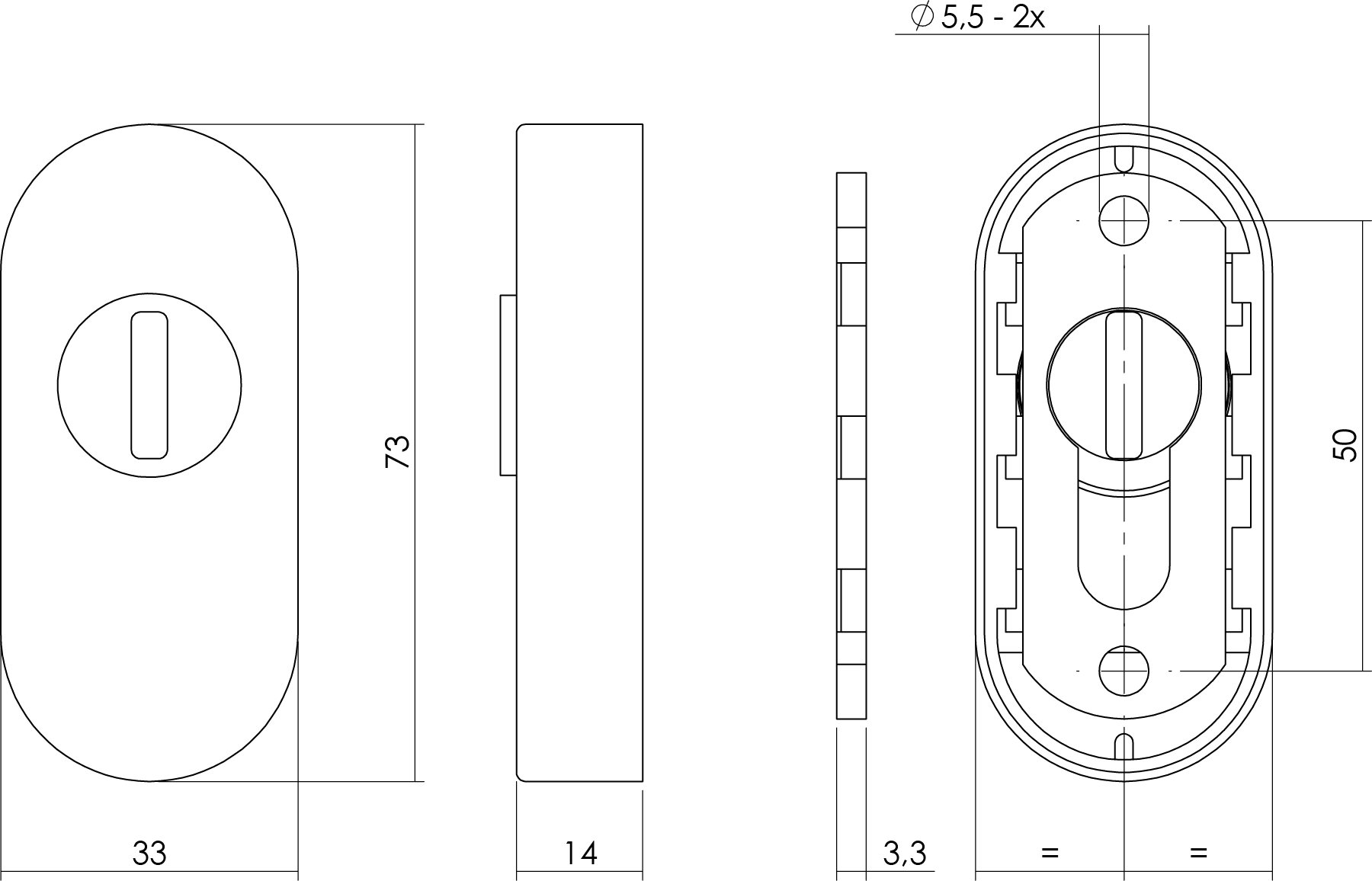 Intersteel Sicherheits-Schubrosette oval mit Rillenplatte Edelstahl gebürstet