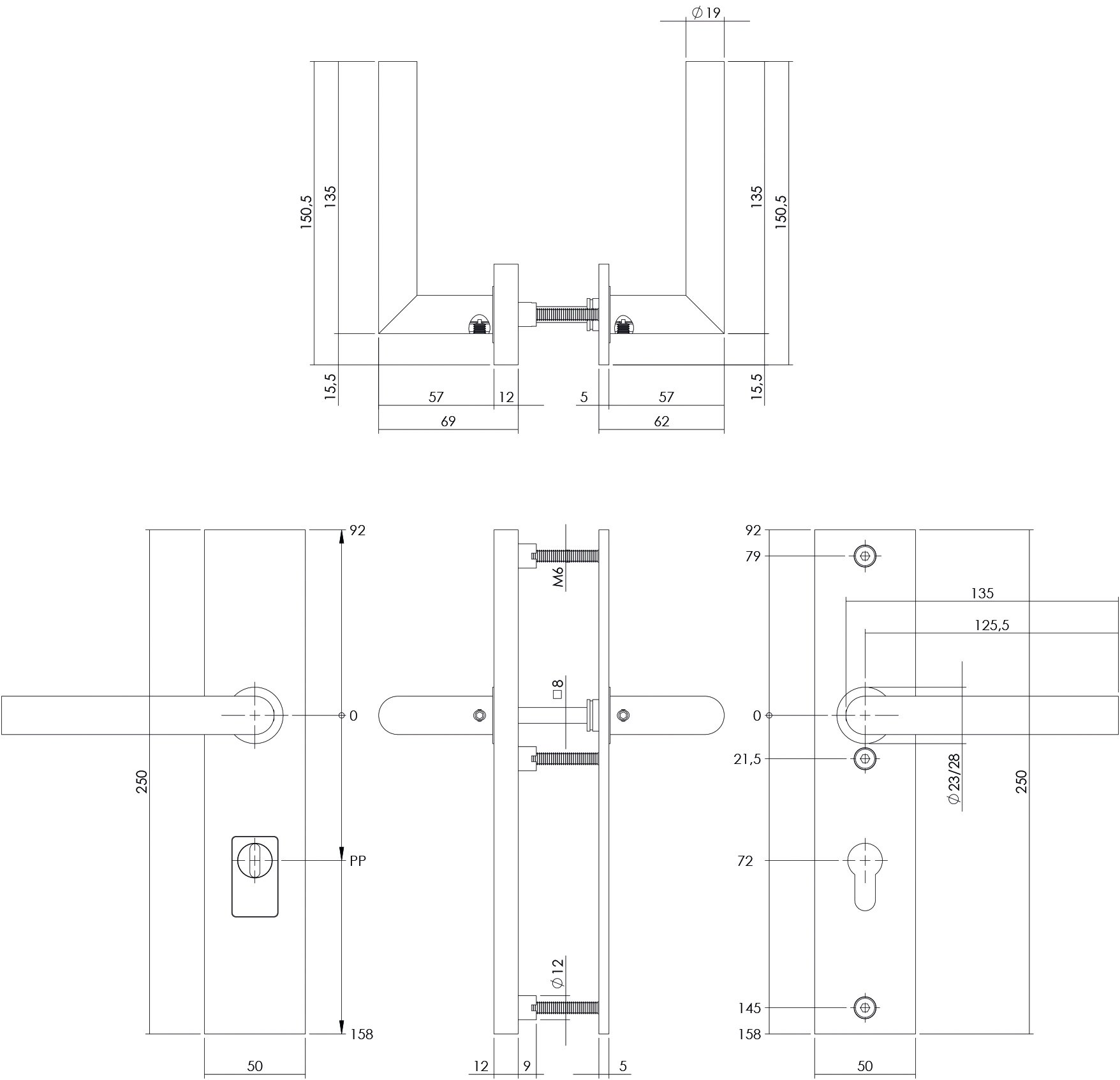 Intersteel Türbeschlag-Set mit Kernziehschutz für die Hintertür Schwarz 72 mm