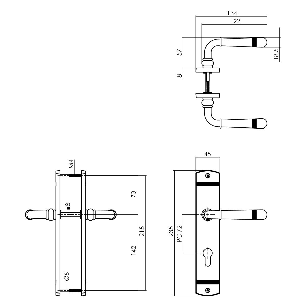 Intersteel Türdrücker Helena auf Schild 230x44 mm PZ 72 mm schwarz